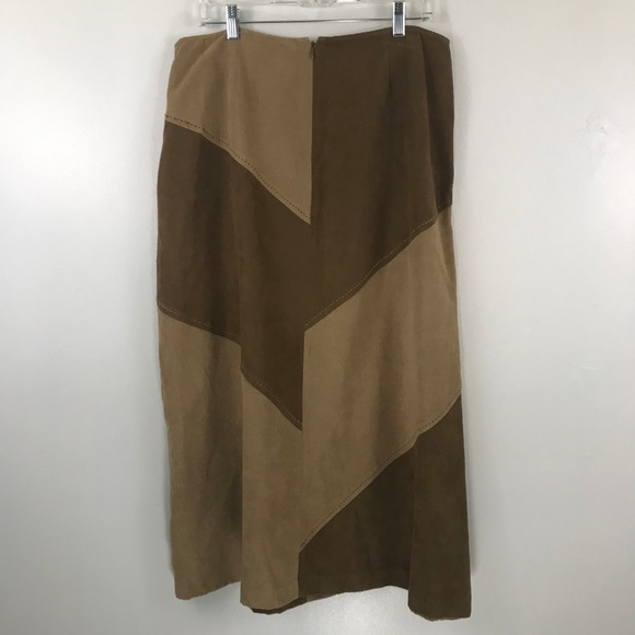 NortonStudio Faux Suede Brown Colorblock Skirt 14 - Picture 3 of 5
